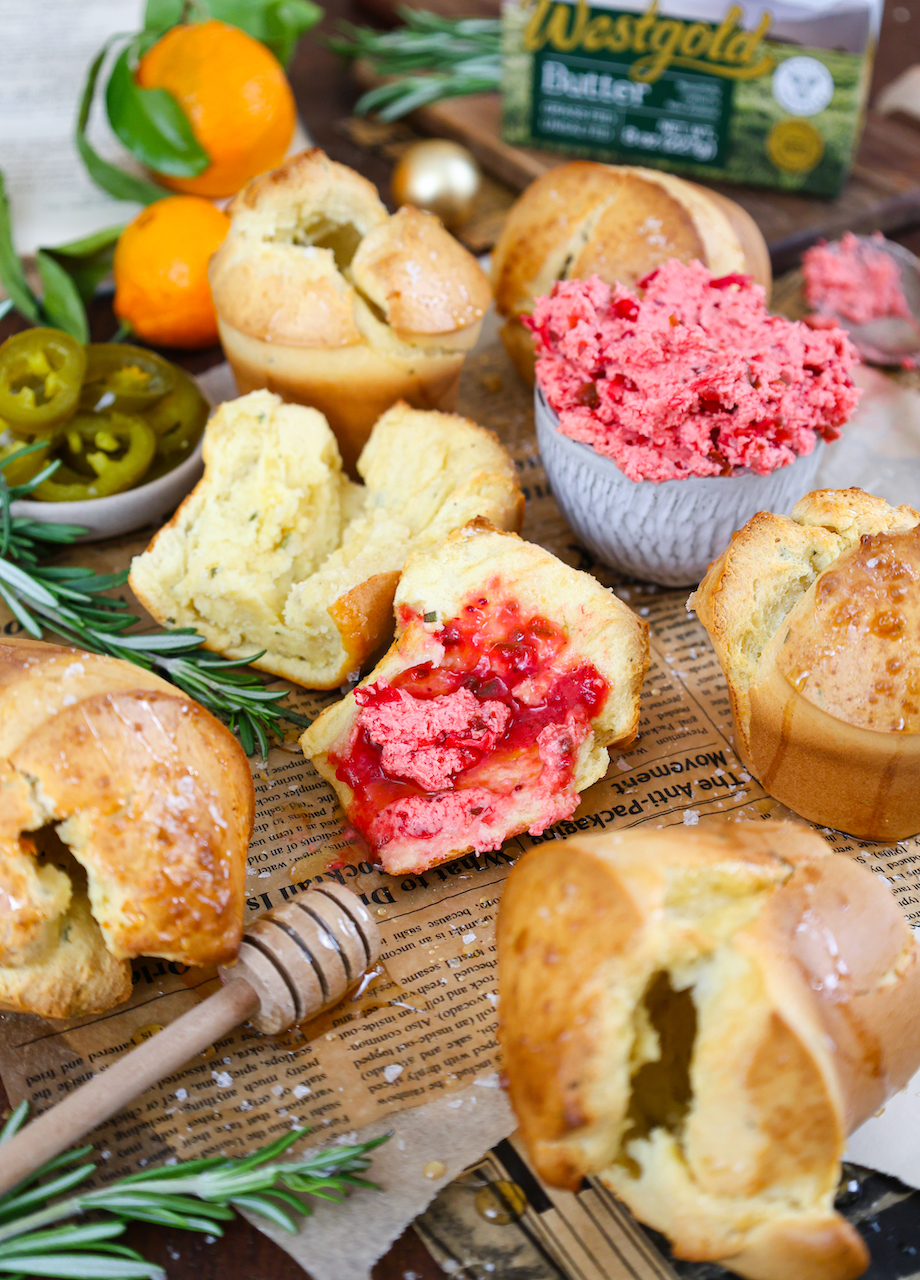 Brown Butter Rosemary Popovers (with Cranberry-Jalapeno Butter